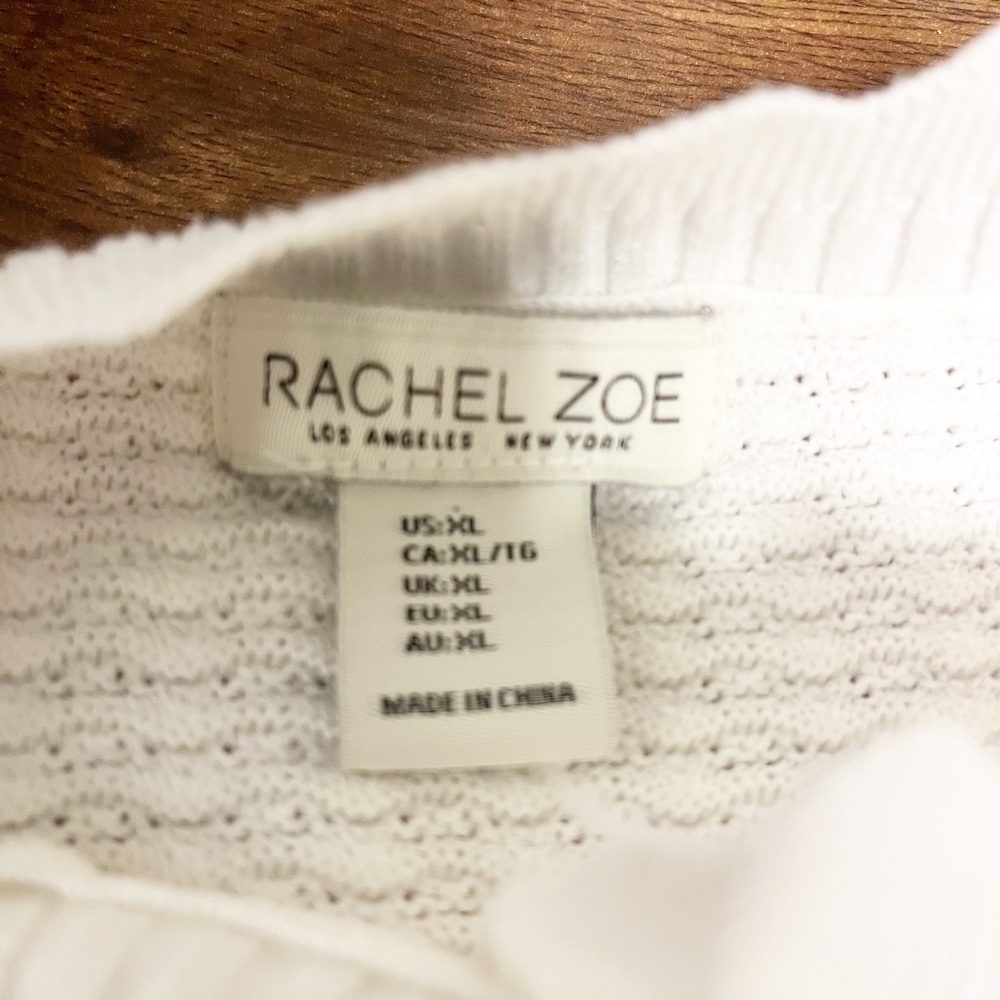 Rachel Zoe White Cardigan Scalloped neckline textured Size XL Gold buttons - Picture 7 of 9